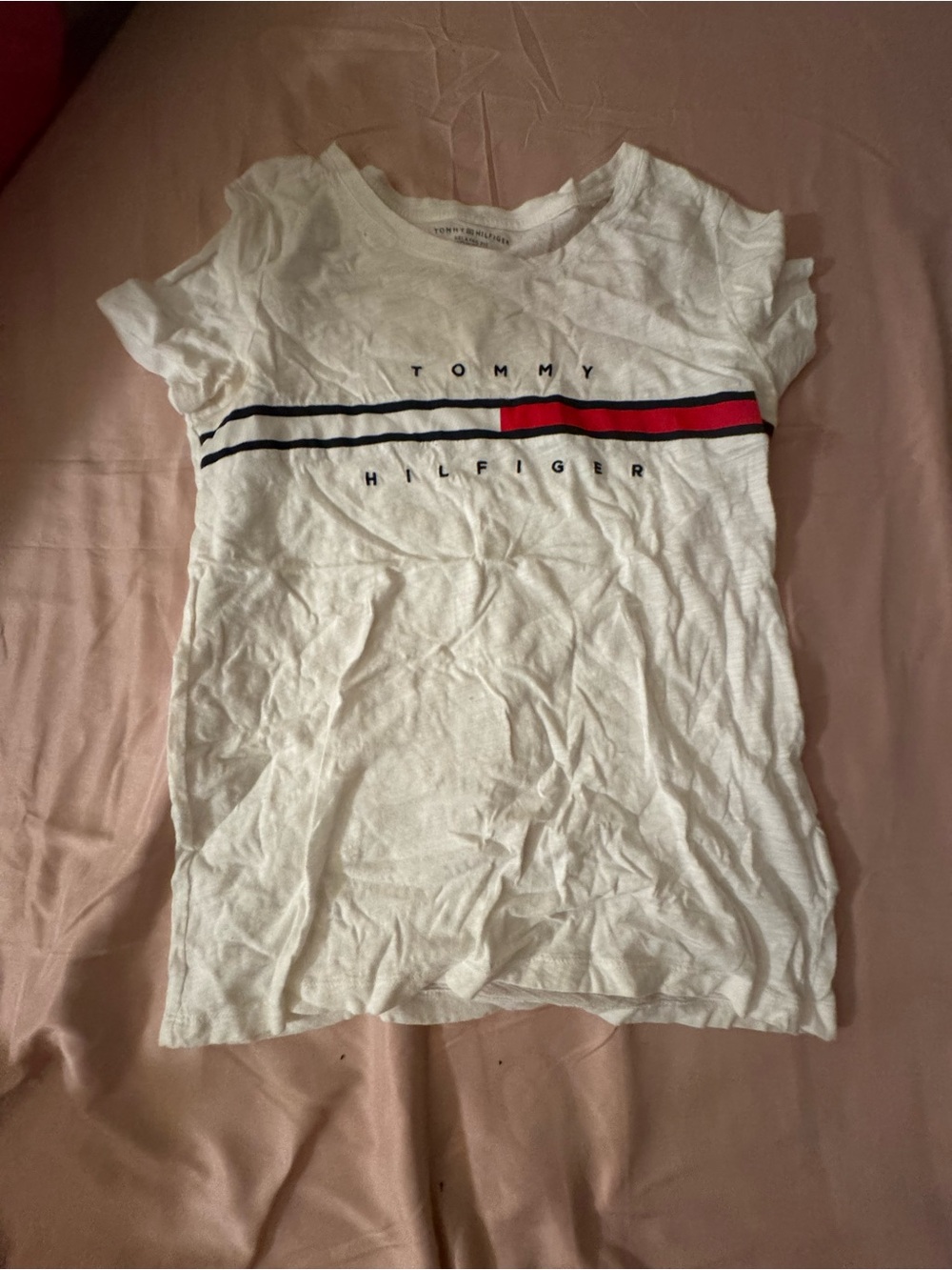Tommy Hilfiger White Short Sleeve Tee with Red & Navy Stripes